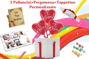 3 palloncini + tappetino mouse personalizzato