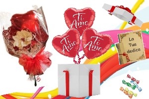 3 love con mazzo di fiori di palloni